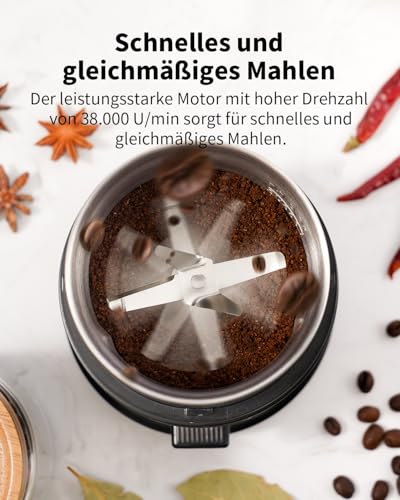 SHARDOR Kaffeemühle Elektrisch, 75g Füllmenge Gewürzmühle mit abnehmbarer Edelstahlschüssel, Coffee Grinder Für Kaffeebohnen, GewüRzen, Getreide, NüSsen Verwendet Werden