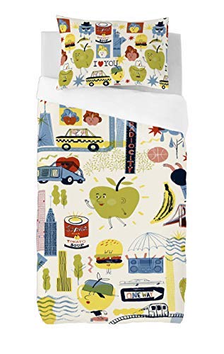 SLEEPAA Funda nordica cuna 120x60 cm + Funda almohada 30x50 cm Varios Estampados Fabricada en España (Big Apples)