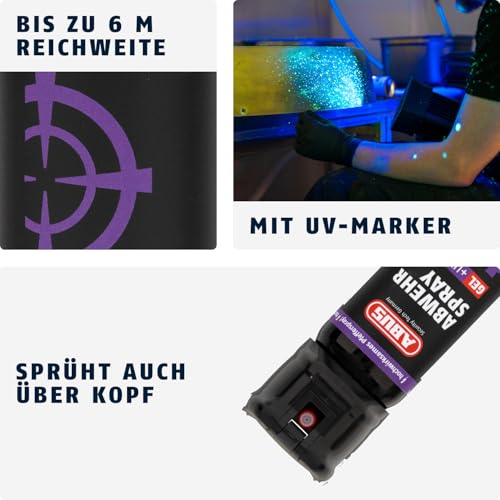 ABUS Abwehrspray-Gel zur Tierabwehr - hochwirksames Pfeffergel zur Selbstverteidigung bei Tierangriffen - bis zu 6 m Reichweite - mit UV-Marker - sprüht auch über Kopf