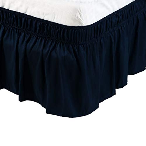 PiccoCasa Bed Skirt Wrap Around, Bedskirt 15 Inch Drop King Navy Blue