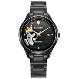 Citizen Women's Eco-Drive Disney Villain Evil Queen Crystal Watch and Pin Gift Set in Black IP Stainless Steel, Snow White Art Black Dial (Model: FE6107-68W)