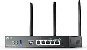 TP-Link ER706W Router VPN sem fios de 6 portas, Omada | AX3000 Dual Band Wi-Fi 6, até 5 portas WAN Gigabit | Suporte de banda larga móvel, Antena desmontável, Omada SDN integrada |