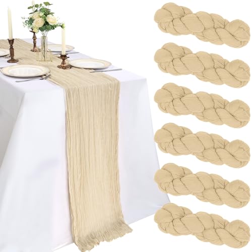 CKIKU 6 Pack 10Ft Beige Cheesecloth Table Runner 23 x 120 Inch