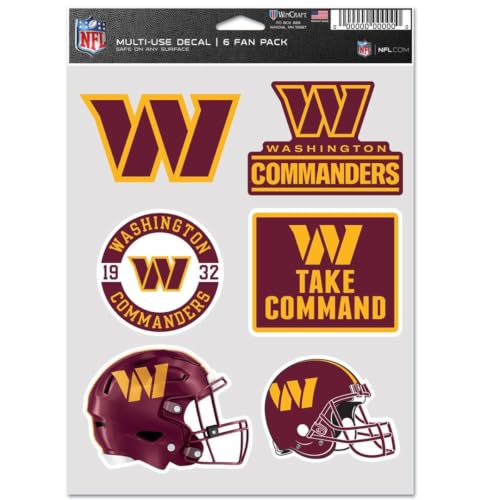 WinCraft NFL Washington Commanders Multi Use Sheet of 6 Decals