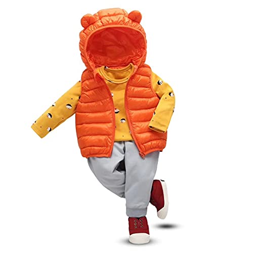 Aiwuhe Baby Boys Girls Hooded Puffer Vest Winter Lightweight Sleeveless Bear Ears Zipper Up Jacket Orange 90 #TOP1