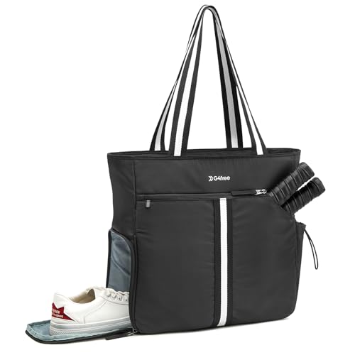 G4Free Pickleball Bag, Pickleball Tote Bag for Women Men, External Ball Bag with Shoe Compartment & Paddle Cover Pocket,Black