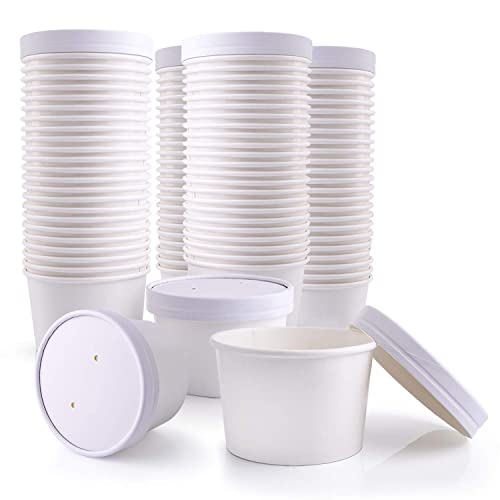 Mr Miracle 8 Ounce Soup / Frozen Dessert Containers with Lids in White. Pack of 25 Sets - Thumbnail 2