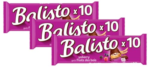 BALISTO - Barres chocolat et biscuit céréales, lait et fruits des bois - 10 sachets de 18,5g - 185g (Lot de 3)