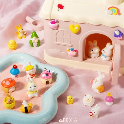 Image of FEXIA Easter Bunny Miniature Figurines 30Pcs Mini Resin Figurines Rabbit & Gnome Miniatures, Perfect for Easter Party Gifts Dollhouse Fairy Garden Landscape Home Decor Egg Stuffers DIY Crafts Decor