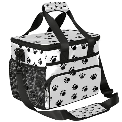 Paw Insulated Picnic Backpack Lunch Box for Women Men Picnic Basket Tote Lunch Bag Picnic Bag Portable Lunch Bags for Picnic, Beach, Work, Trip,Office, Camp Black Paw Prints