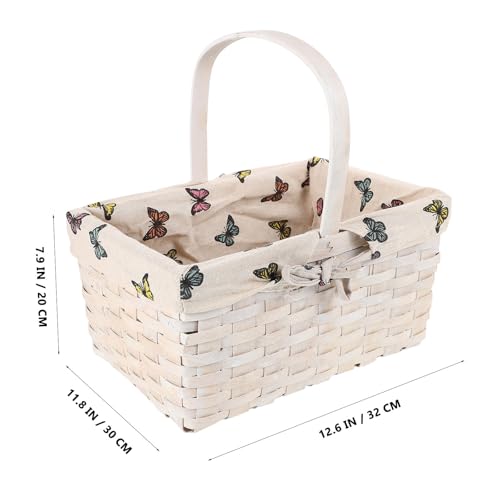 Cesta rectangular de ratán tejida a mano con forro de algodón lino blanco 3