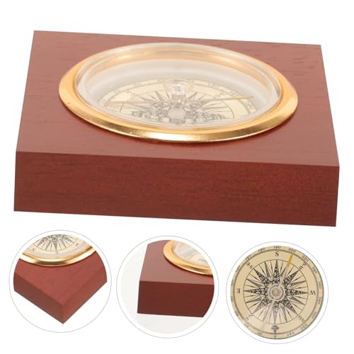 Brújula retro portátil Luxshiny de madera y plástico miniatura 3