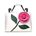 Vanillachocolate 3D Rose Flower PU Leather Tote Handbag With Wooden Handle For Women (Large, White)