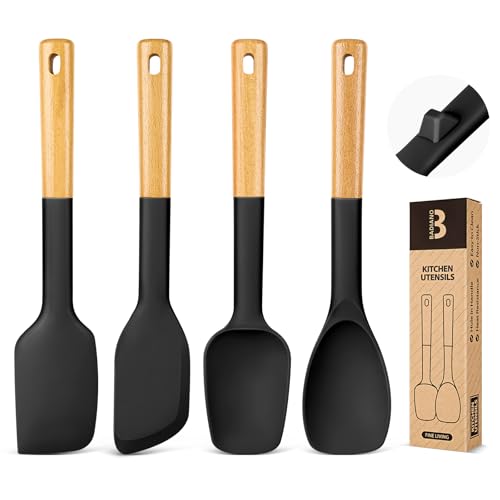 Badiano Silicone Spatula Spoon Set for Nonstick Cookwares, 4 Pack, BLACK