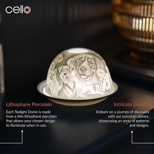 Cello Porzellan Teelichthalter Kuppel - Design für Hundeliebhaber mit 3D-Projektionsbild und Nachricht, duftend, unparfümiert, LED-Kerzenwachswärmer, Geschenk für Mama und Papa, Ornament für