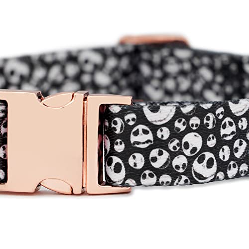InstaPetTags Jack Skellington Rose Gold Dog Collar | Comfortable Nylon Collar with Metal Rose Gold Buckles (Medium Collar)