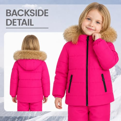 Image of JiAmy Kids 2 Piece Snowsuit Set Girl Winter Hooded Puffer Jacket & Snow Bib Pants Boy Ski Suits(1-12Y)