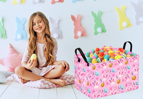 Image of Easter Eggs Gift Pink Rabbit Shelf Basket Clothes Laundry Storage Box Storage Bins, Bunny Basket, Laundry Hamper with Handles