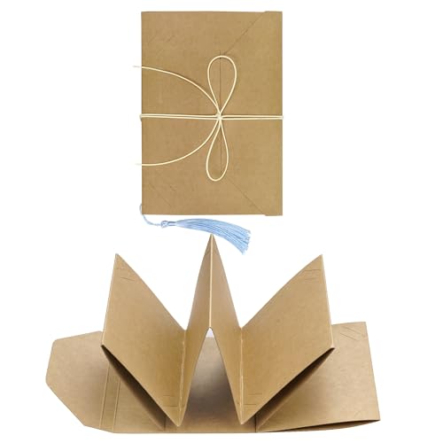 jiebor 2 Pack Small Accordion Scrapbook Photo Album for DIY Wedding Anniversary Graduation Travel Daily Recording (Brown)