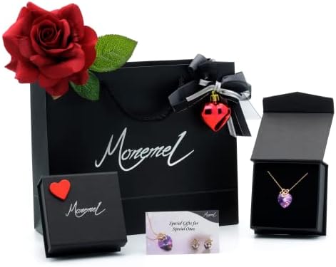 Monemel Necklaces for Women, Blue Heart Crystal Pendant Necklace, Jewellery Gifts for Women Mum Wife Girlfriend on Anniversary Birthday Mothers Day Valentines Day with Jewellery Box