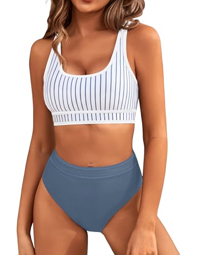 Image of BMJL Women's High Waisted Bikini Sets Sporty Two Piece Swimsuits Color Block Tummy Control Modest Bathing Suit