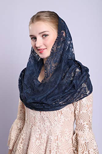 Grettytling Soft and Comfortable Mantilla Veils Spanish Style Lace Infinity Veil Mantilla Latin (Dark Blue)