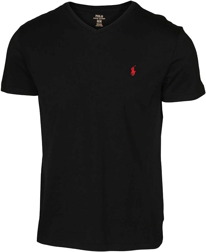 POLO RALPH LAUREN Men's Classic Fit V-Neck T-Shirt (Black (Red Pony), M