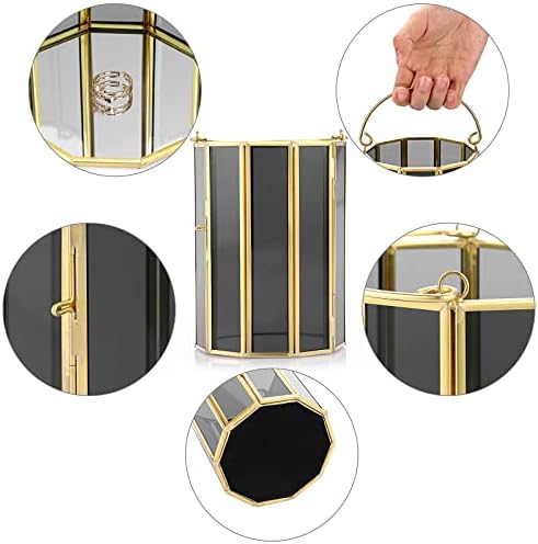 BSTKEY Clear Black Glass Pillar Candle Holder, Decorative Votive Candle Holder with Handle, Decagonal Candle Stand for Home Wedding Table Centerpiece Decor, 4 Wide x 6 Tall