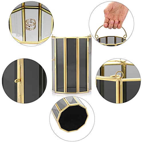 Ownmy Gold Geometric Hurricane Candle Holder Metal Pillar Candle Stand Decorative Candle Lantern With Handle, Glass Terrarium Vase Geometric Candlestick Candle Centerpiece For Table Wedding, Black #TOP5