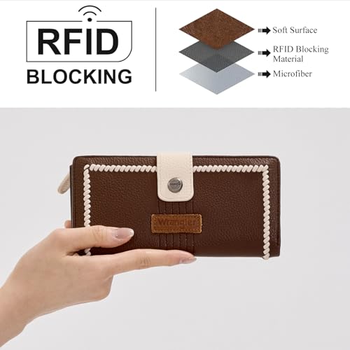 Image of Montana West X Wrangler Womens Wallet Bifold Ladies Female Large Capacity Wallet Minimalist Card Cases Money Organizer RFID Blocking Wallet with ID Window and Zipper Pocket
