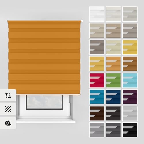 Estika Doppelrollo mit Bohren 80x150 cm Farbe: Orange, Rollo Deckenmontage und Wandmontage Fenster rollos für innen, Jalousien Fenster, Tür Rollo