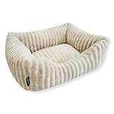 4L Textil Bella Plüsch-Hundebett Premium-LINE Kuscheliges Hundekörbchen aus Cord Katzenkorb Hundekorb für Welpen Hundebett flauschig Hundesofa kleine Hunde (Beige, 60x40 cm)