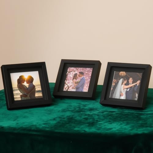 Image of Photo Frame Set of 3 - Modern Tabletop Picture Frames for Desk, Living Room & Bedroom Decor, Perfect for Wedding, Couple & Family Photos (Black)