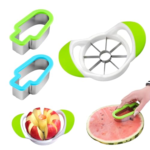VireEyU Set de herramientas para frutas de 3 piezas, que incluye 2 cortadores creativos para sandía y manzana, cortadora de frutas de acero inoxidable, moldes para helados en palito.