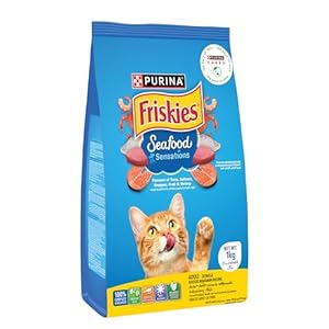 FRISKIES Seafood Sensations Adult Cat Dry Food, Tuna Salmon Whitefish Crab & Shrimp Flavours, 1Kg, Packet