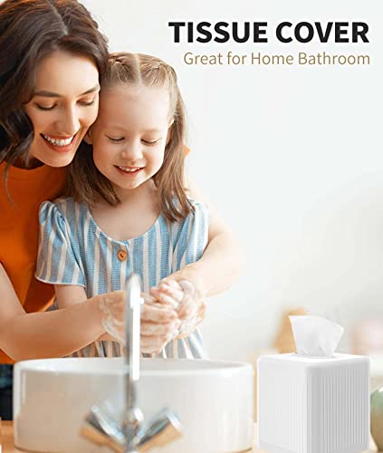Livelab Tissue Box Cover With Base, Square Plastic Tissue Box Holder Decorative Tissue Cover Modern Cube Facial Tissue Dispenser For Bathroom Vanity Countertop, Living Room, Bedroom, Office - White #TOP3