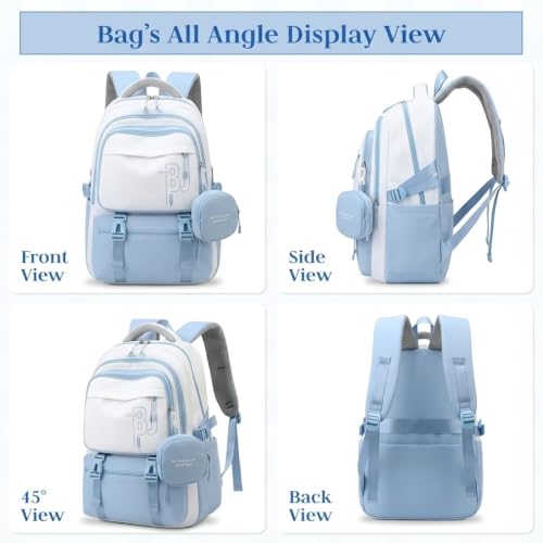 Image of FWQPRA Girls Backpack School Backpack with Small Zipper Pouch Fashion Nylon with Padded Shoulder Straps & Handle Design Multi Compartment Large for School,Camping,Travel