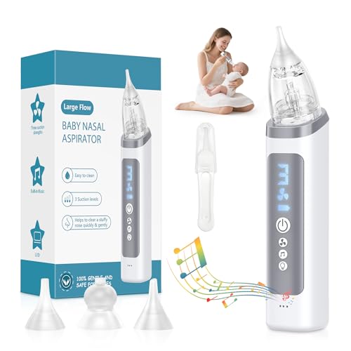 Nasal Aspirator for Baby, Electric Nose Sucker for Baby & Toddler, Congestion Relief with 3 Levels Suction,Soothing Light & Nursery Rhymes