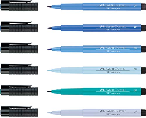 Image of Faber-Castell Pitt Artist B Extra Fine Pen Set - Pack Of 6 (Blue) Pitt Artist B Pen Set - Pack Of 6