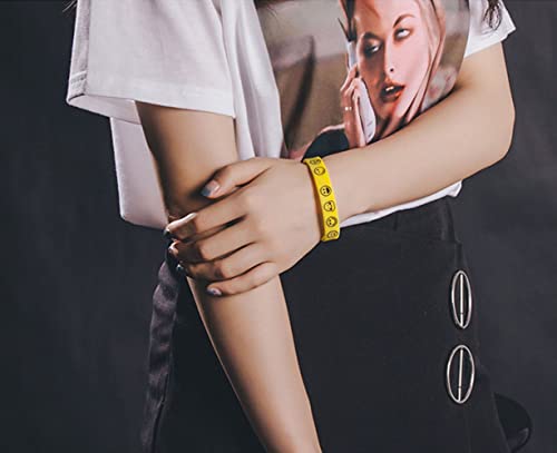 Renyilin 10Pcs Smiley Face Pattern Silicone Bracelet Personalized Punk Wristband For Women Men Girls Boys Hip Hop Creative Wristband (5Pcs & Yellow) #TOP3