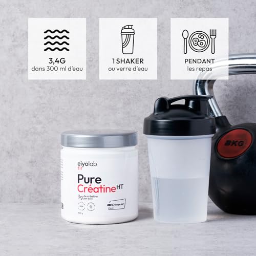 PURE CREATINE HT | 100% Creatine Monohydrate Creapure® en Poudre | Pre Workout Musculation | Prise de Masse, Force et Résistance Musculaire | 300 grammes - 88 Shakers | Poudre Non Aromatisée | Eiyolab – Image 5