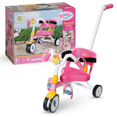 BABY born Dreirad mit Lenkstange, Trike mit funktionsfähigen Rädern, für 36 cm und 43 cm Puppen, 835456 Zapf Creation, Black
