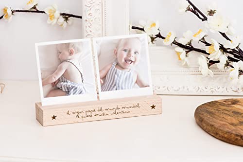 KUKO - Base de Fotos con Frase Personalizada | en Tamaño Mediano Ideal para 2 Fotografías | Marco de Fotos Múltiples | Portaretrato de Sobremesa de Madera Personalizado