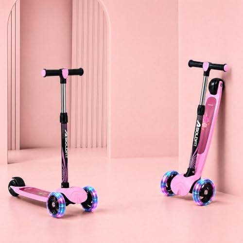 Image of Boldfit Kids Scooter 3 Wheel Kick Scooty for Kids (Above 5 Years) Foldable 4 Adjustable Height Toys for Boys & Girls, Safe Skate Scooter with LED Wheels & Birthday Gift Max Weight 50 Kg, ZigFold-Pink