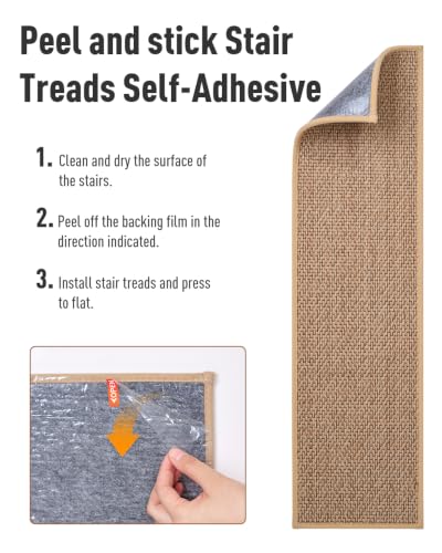 PADOOR Non Slip Peel and Stick Stair-Treads for Wooden Steps 15PCS | Self Adhesive Backing Stair-Runners for Wooden Steps Indoor, Residue Free Carpet Stair Treads for Kids and Dogs 8"x30" Beige - image 2