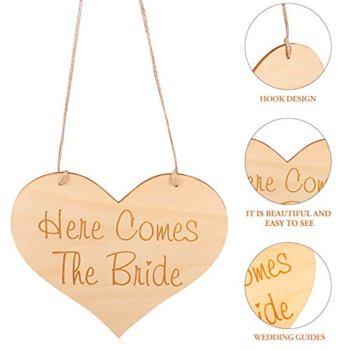 PRETYZOOM Aqui Vem a Noiva Sinal Sinal Sinal De Madeira Rústica Com Forma Do Coração Do Casamento Da