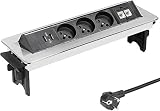 Elbe Inno Prise encastrable Plan de Travail en Acier INOX 3 Prises 2 USB 2 RJ45 Norme française Bloc Prise escamotable Prise pour Plan de Travail Multiprise escamotable pour Cuisine Bureau