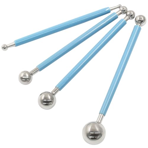 Kemcatui 4Pcs Blue Ball Shaped Cake Dotting Tool, 8 Head Fondant Ball Tool Stainless Steel Modeling Ball Tool, Metal Ball Mold Tool for Cake Decoration, Sculpting, DIY