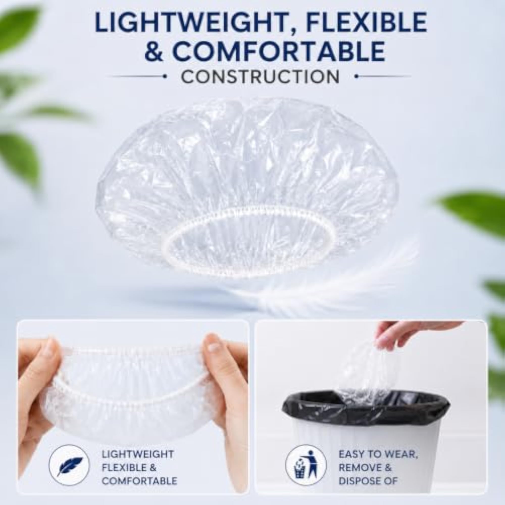Disposable Plastic Clear Hair Cap Pack of 30, Waterproof Shower Cap