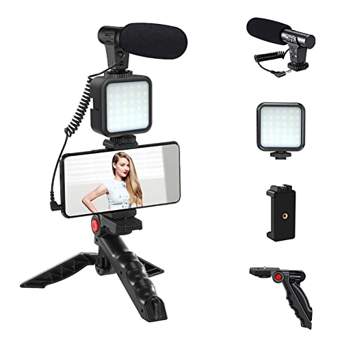 AoYi Vlogging Kit, Smartphone Video Vlog Kit with Microphone LED Light Tripod, Remote Control,for iPhone, Android, Camera, Tiktok, YouTube, Instagram, Facebook, Shooting, Vlogging, Live Streaming
